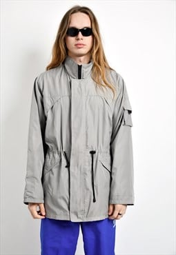 Retro 80s coat parka grey vintage spring 90s long jacket XXL