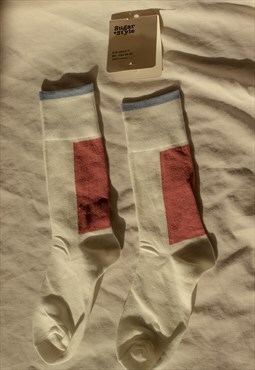 White Long Length Colour Block Socks