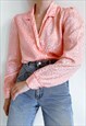 VINTAGE 70S PUFF SLEEVE COLLARED V-NECK SALMON PINK BLOUSE M