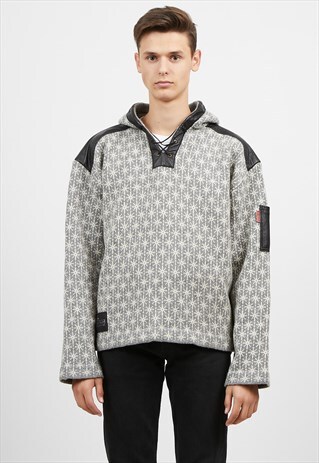 VINTAGE GREY KNIT NORWEGIAN HOODIE SWEATSHIRT