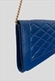 70.S VINTAGE BLUE QUILTED VINYL GOLD CHAIN LADIES BAG