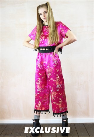 EXCLUSIVE PINK DRAGON TASSEL PANTS & KIMONO CO-ORDINATE