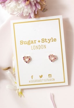 Rose Gold Mini Heart Gem Stud Earrings