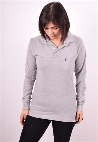RALPH LAUREN WOMENS VINTAGE POLO SHIRT LONG SLEEVE SMALL GRE
