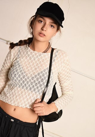90'S RETRO FLORAL MESH PARIS CHIC FESTIVAL TOP