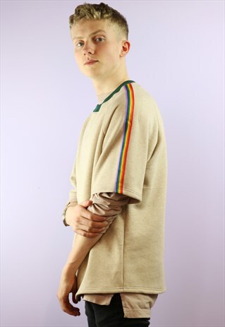 OATMEAL SHORT SLEEVE RAINBOW SWEAT