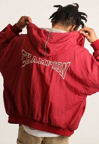 VINTAGE CHAMPION EMBROIDERED SPELLOUT FESTIVAL HOODED JACKET