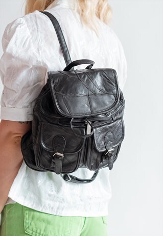 VINTAGE 90S GRUNGE PATCHWORK RUCKSACK IN BLACK
