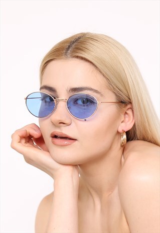 BLUE OVAL 90S STYLE SUNGLASSES UV400