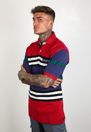 VINTAGE TOMMY HILFIGER POLO T-SHIRT IN MULTICOLOUR