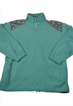 Vintage Fleece 1/4 Zip Retro Pattern Green Medium