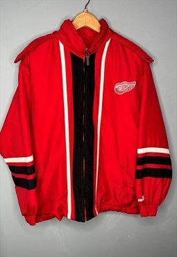 Vintage detroit red wings embroidered zip up padded hooded n