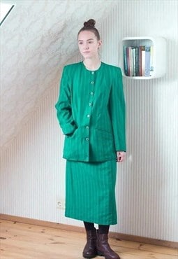 Green striped vintage jacket and skirt set