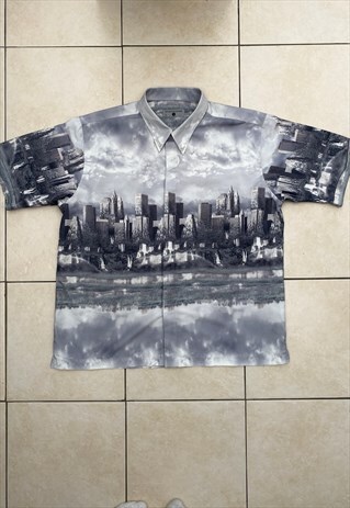VINTAGE JONATHAN ADAMS 1990S WAVEY PRINT SHIRT XL