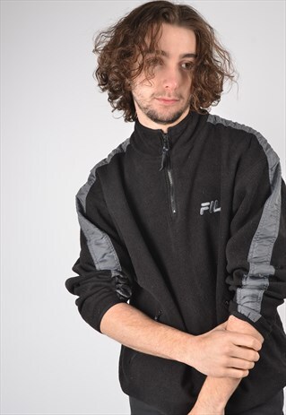 VINTAGE FILA 1/4 ZIP FLEECE SWEATSHIRT IN BLACK