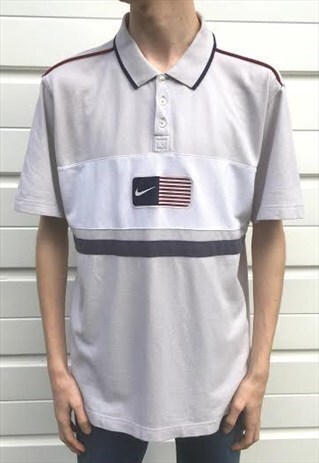 MENS VINTAGE 80S 90S NIKE TOP COLLARED POLO SHIRT USA FLAG