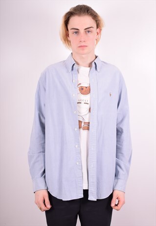 RALPH LAUREN MENS VINTAGE SHIRT LARGE BLUE 90S