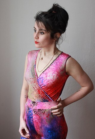VINTAGE SPLATTER PRINT WRAP FRONT JUMPSUIT