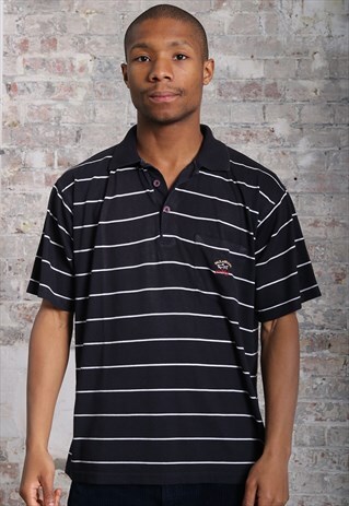 VINTAGE PAUL & SHARK STRIPED LOGO POLO SHIRT BLACK
