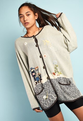 VINTAGE 80S NOVELTY EMBROIDERED KNITTED OVERSIZED CARDIGAN