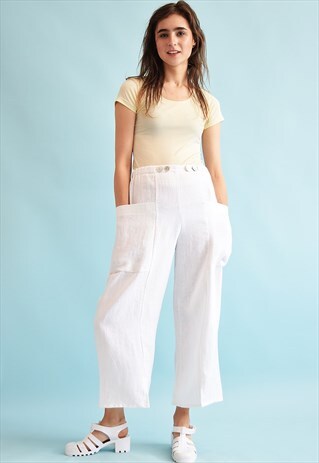Y2K RETRO BOHO FESTIVAL LINEN STRIPED TROUSERS CULOTTES