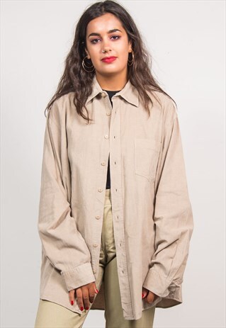 90'S VINTAGE LIGHT BEIGE OVERSIZE CORD SHIRT
