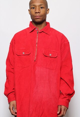 VINTAGE MARLBORO CORDUROY 1/4 ZIP COLLARED RED