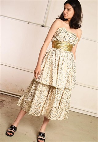 80'S SHIMMER RUFFLE STRAPLESS PARIS CHIC PROM BALL DRESS