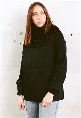 VINTAGE 90S BLACK LACE UP COLLAR ANORAK JACKET WITH HOOD