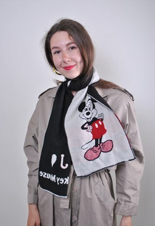 VINTAGE DISNEY SCARVE, 90S MICKEY MOUSE PRINT BLACK WHITE WI