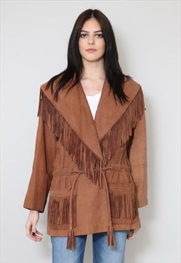 1980's Brown Suede Jacket Ladies Vintage Fringed Coat