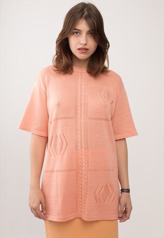 SALMON PINK KNITTED LONG T-SHIRT