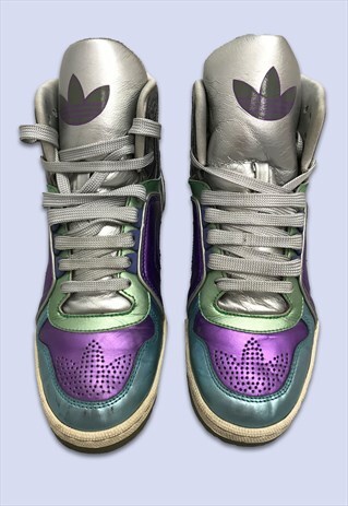 METALLIC BLUE PURPLE 2009 RETRO HIGH TOP SNEAKER TRAINERS