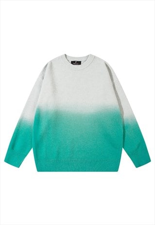 GRADIENT SWEATER KNITTED TIE-DYE JUMPER ABSTRACT TOP GREEN