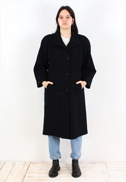 TOSCANA LODEN UK 18 New Wool Over Coat Long Black Jacket