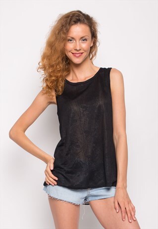 Sleeveless Vest Top in Floral Lace in Black