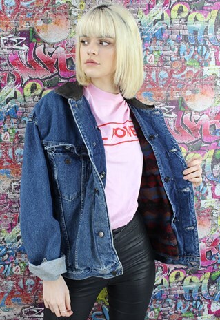 VINTAGE 80S MID BLUE BLANKET LINED DENIM JACKET. UNISEX.