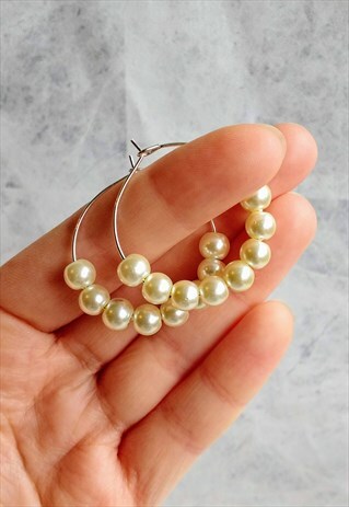 CLASSIC FAUX PEARL HOOP EARRINGS