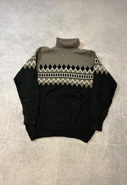 Vintage Knitted Jumper Abstract Patterned Roll Neck Sweater