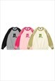 RAGLAN SWEATSHIRT ACID WASH THIN JUMPER SKATER TOP IN PINK