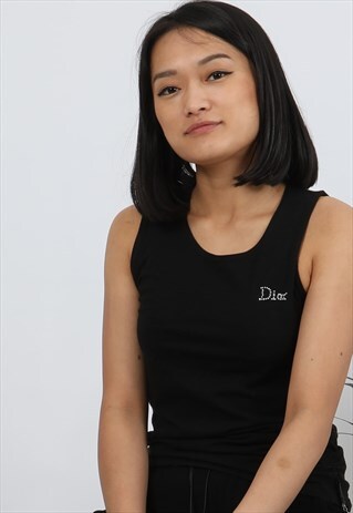 VINTAGE Y2K CHRISTIAN DIOR BLACK DIAMANTE CHARM TOP