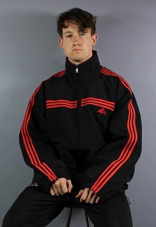 VINTAGE ADIDAS REVERSIBLE HOODED RAIN COAT IN RED AND BLACK