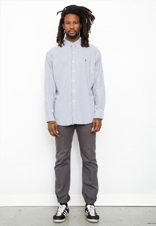 VINTAGE 90'S RALPH LAUREN CHECK WHITE BLUE COTTON SHIRT