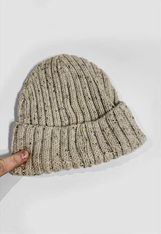 PAINT FLECK RIBBED FISHERMAN BEANIE HAT - BEIGE CREAM SAND