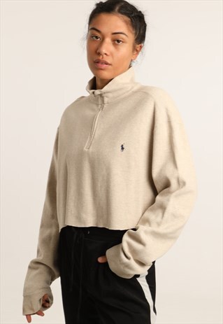 VINTAGE RALPH LAUREN EMBROIDERED LOGO CROPPED 1/4 ZIP SWEATS