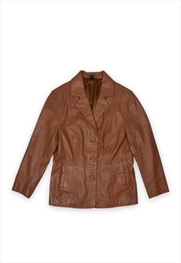 Vintage Leather Jacket Blazer style Tan Brown