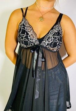 Vintage Size S Y2K Black Lace Cami Top In Black