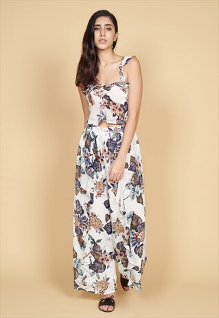 FELICITY WIDE LEGGED RUFFLE PANTS IN WILD FLOWERS