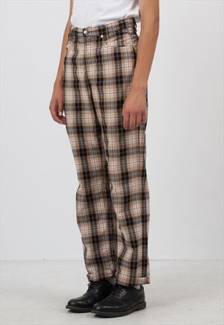 VINTAGE BROWN BLACK MAC CHECKERED TROUSERS BOTTOMS