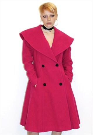 VINTAGE 80S CHARLOTTE HALTON OVERSIZED WIDE COLLAR PINK COAT